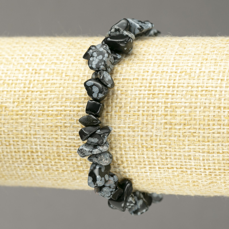 Elastic bracelet with snow obsidian Apache Tears, small beads, diameter 6-8mm+