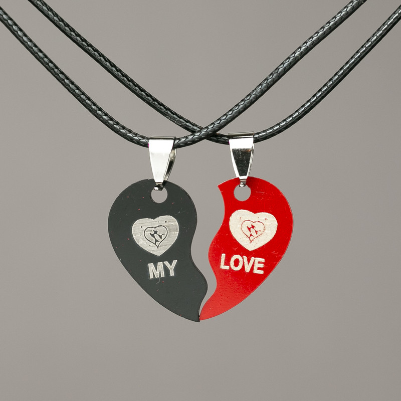 Pairs of Heart Pendants on Cord 30x15mm, length 45-50cm