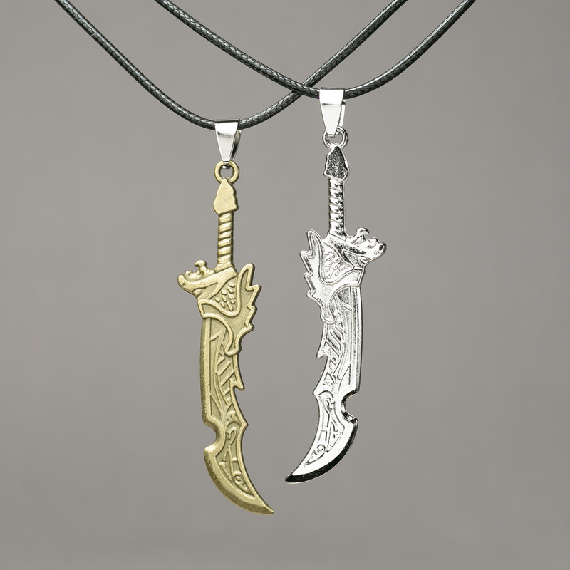 Paired Pendants Knife on Cord 75x15mm ±, length 45-50cm