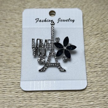Brooch Paris silvered metal with rhinestones and blue crystals 40x35mm +