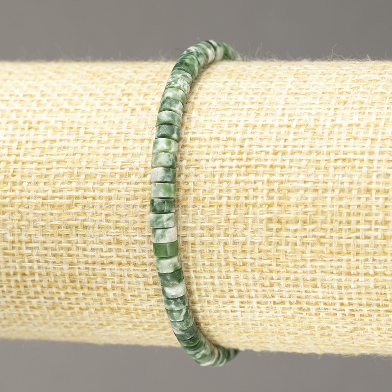 Elastic Bracelet with Moss Agate Rondelle Beads, 4×2.5 mm, ~18 cm