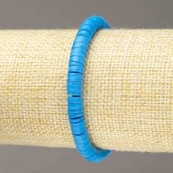 Elastic bracelet with round flat polymer clay beads blue