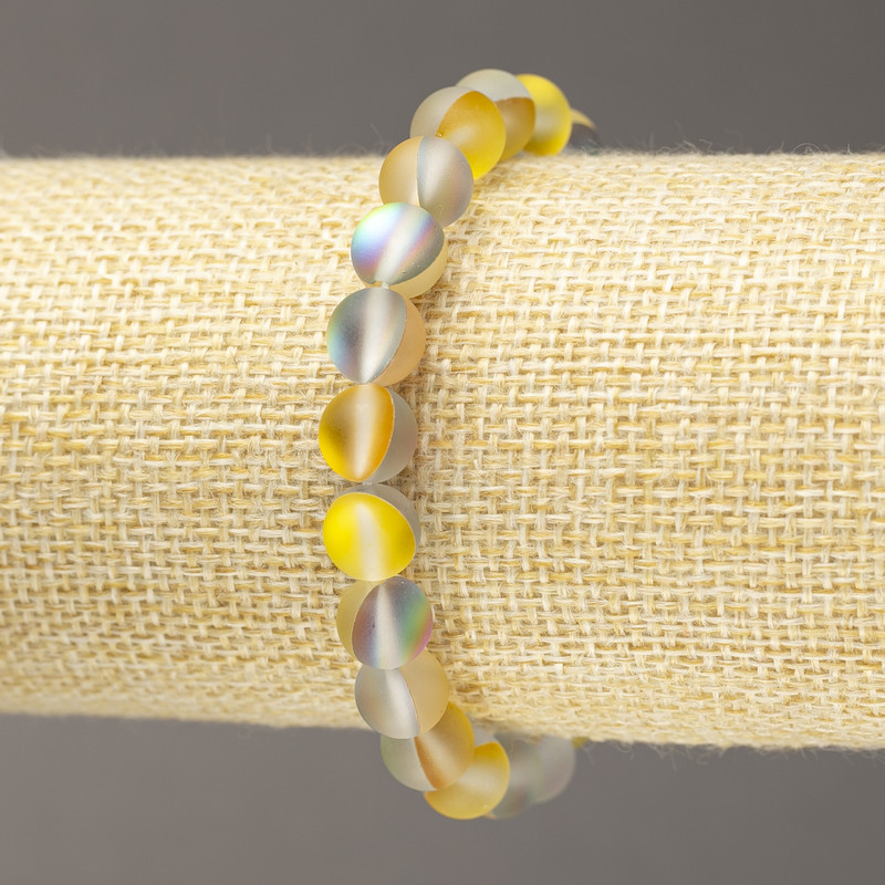 Bracelet on elastic Opal glass smooth bead yellow gray matte, diameter 8mm+