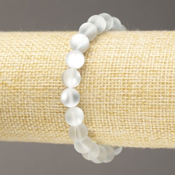 Bracelet on elastic Opal glass smooth bead white matte, diameter 8mm+