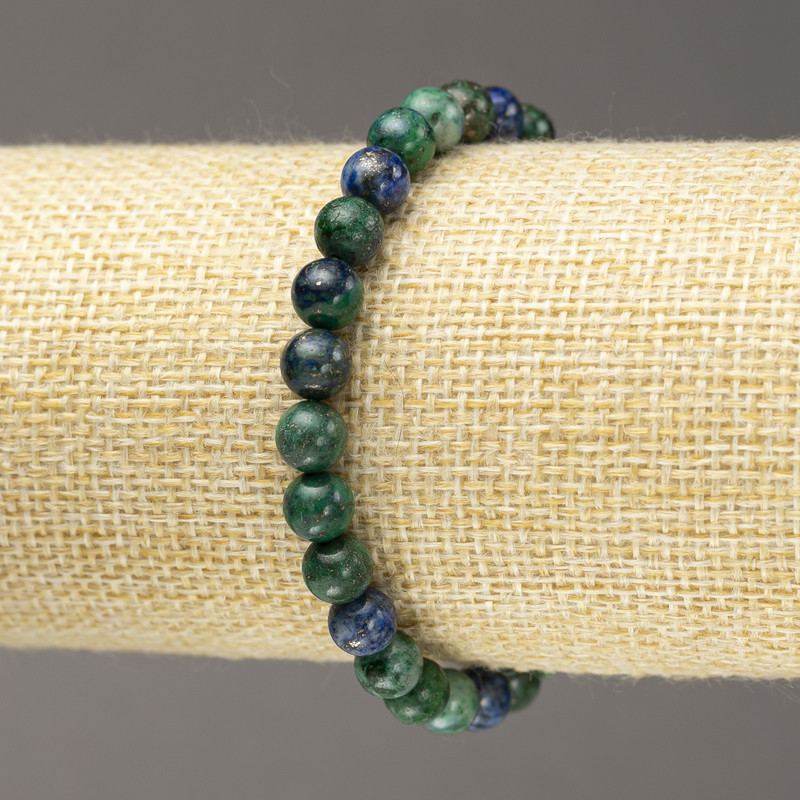 Bracelet on elastic with natural stone Azurite smooth bead, diameter 6 (±) mm