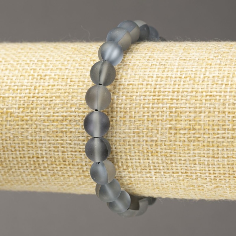 Elastic Opal Glass Bracelet with Smooth Gray Beads 8mm +/-, length 18cm