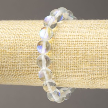 Bracelet on elastic Opal glass White transparent, diameter 10mm±, length 18cm±