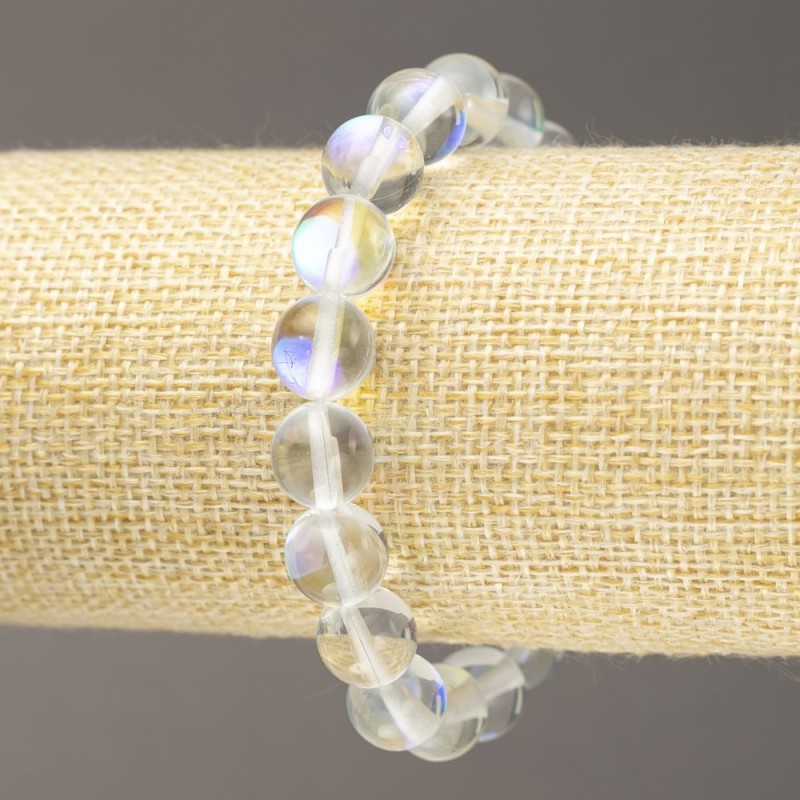 Bracelet on elastic Opal glass White transparent, diameter 10mm±, length 18cm±
