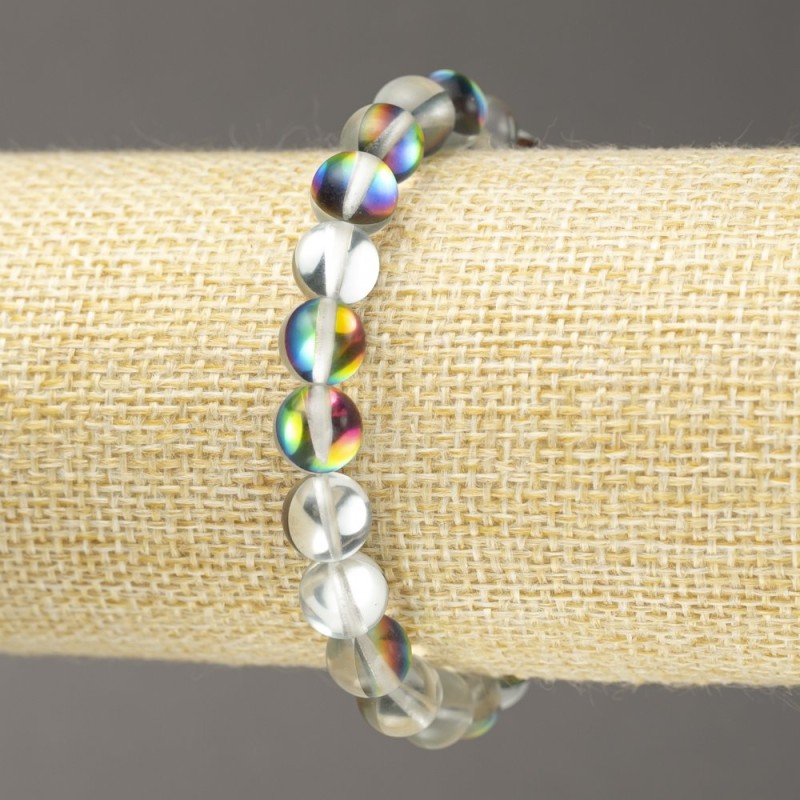 Elastic Opal Glass Bracelet, smooth gray transparent beads 8mm diameter, 18cm length