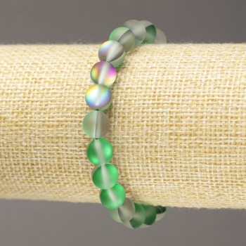Bracelet on Elastic Opal Glass Smooth Bead Gray-Green Matte, diameter 8mm +-, length 18cm+-