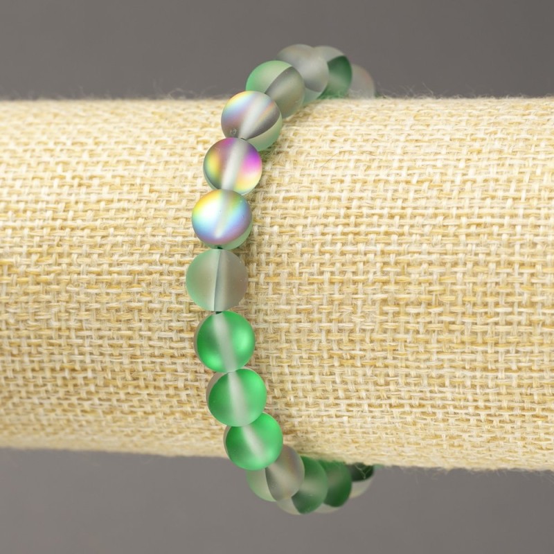 Bracelet on Elastic Opal Glass Smooth Bead Gray-Green Matte, diameter 8mm +-, length 18cm+-