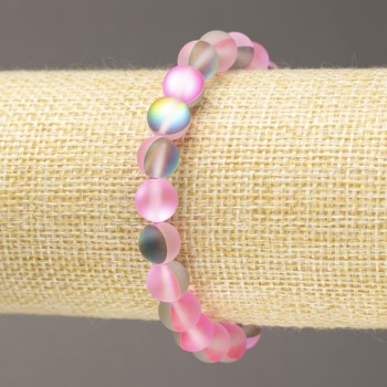 Bracelet on elastic Opal glass smooth bead pink matte, diameter 8mm±, length 18cm±