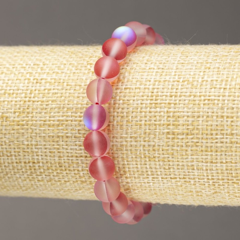 Elastic Bracelet Opal Glass Bead Red Matte 8mm Diameter, 18cm Length