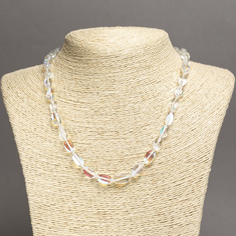 Opal Glass Necklace White Chameleon Faceted Beads, 10x7mm, diameter 10x7mm ±, length 45cm ±
