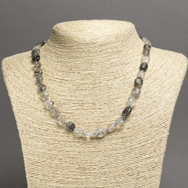 Necklace made of natural stone Rutile Quartz Hair-like Faceted beads, diameter 8×9mm ±, length 45cm ±