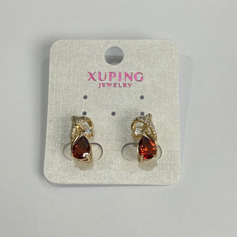 Xuping Earrings with Red Stones and White Rhinestones 8x15mm 18K Gold Plating