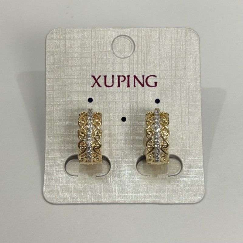 Earrings Xuping 18K Gold Plating with White CZs, 18x7 mm diameter +