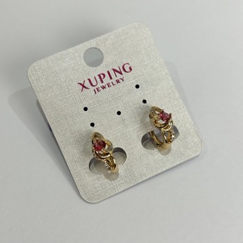 Earrings Xuping with Pink Crystals and White Rhinestones 14x7 mm 18K Gold Plating