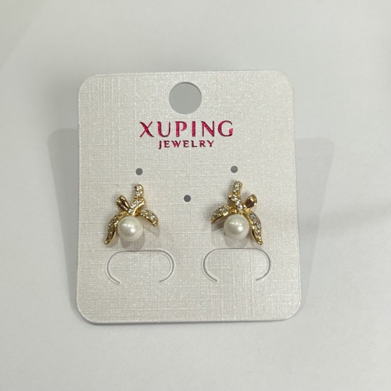 Xuping Stud Earrings with 18K Gold Plating and White Crystals, 12x11 mm Mallorca Pearl +