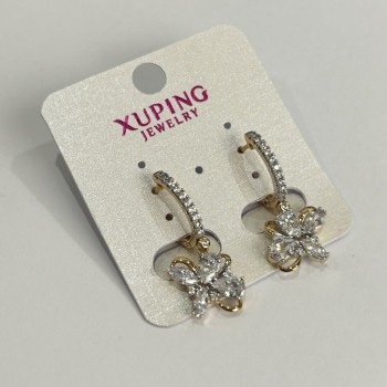 Earrings Xuping Gold Plating 18K Rhodium with White Crystals, Ø 28x12 mm +