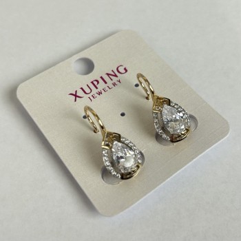 Earrings Xuping 18K Gold Plating with Rhodium and White Crystals, diameter 24×10mm +