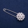 Brooch Pin White Hydrangea with Crystals 29x78mm, silver metal
