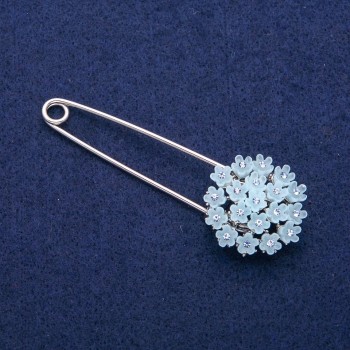Brooch Pin Hortense Blue with Crystals 29x78mm, Silver Metal