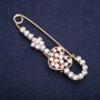 Brooch Pin: Heart with White Chameleon Crystals, 70x20mm, Yellow Metal