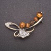 Brooch with Tiger's Eye Stone - Twig Branch, Bronze Color, 58x36mm
