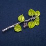 Brooch 'Berries on a Branch' with Amethyst and Green Enamel, Silver-Colored Metal 38x83mm