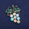 Brooch Grapes with Amazonite and Green Enamel, Golden Metal 40x50mm