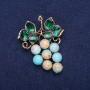 Brooch Grapes with Amazonite and Green Enamel, Golden Metal 40x50mm
