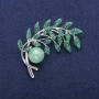 Brooch Twig with Jade Bead, green enamel and crystals, silver-tone metal 44x52mm