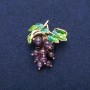 Brooch Pendant Grapes with Amethyst Beads and Green Enamel, Golden Metal 35×45mm