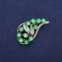 Brooch Branch with Green Cat's Eye and Enamel, gold-tone metal 28x52mm