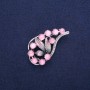 Brooch Branch with Pink Cat's Eye and Enamel, Silvery Metal 28x52mm