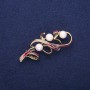 Brooch Sprig with Majorca Pearls and Burgundy Enamel, Golden Metal 24x60mm