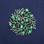 Brooch Pendant "Branches" with Cat's Eye, green enamel, silver metal, 60mm