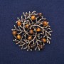 Brooch Pendant "Twiglets" with Tiger's Eye natural stone, golden metal 60mm