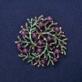 Brooch pendant "Little branches" with natural stone Amethyst, green enamel, gold-toned metal 60mm