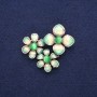 Brooch Pendant Flowers with Green Cat's Eye and Enamel, Golden Metal 36x46mm