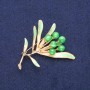Brooch Flower with Cat's Eye, green enamel, golden metal 42x51mm