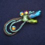 Brooch large Accent in crystals and cha mp jade chameleon color sea wave blue-green 74x28mm yellow metal