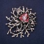 Brooch large Accent with rhinestones and stone purple color 58x62mm silver metal