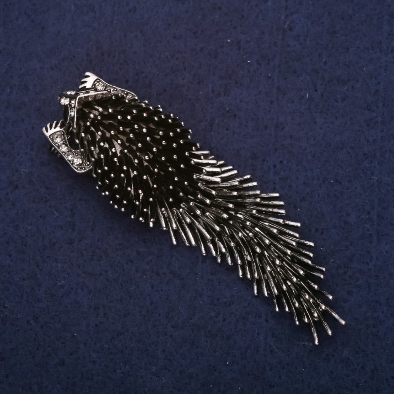 Brooch Hedgehog Porcupine 75x23mm Silver-Toned Metal Dark