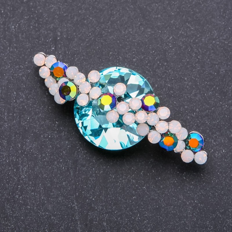 Brooch Planet - silver metal with blue crystal and rhinestones 65x25mm +