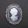 Cameo Brooch with Rhinestones "Satin" metal color "gray" 50x40mm