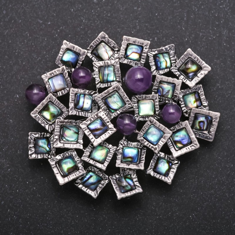 Brooch Pendant from the Accent Series with Callot?lite and Amethyst, Metal Color 57x49mm