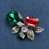 Brooch with Leaves in Silvery Metal with Crystals 55x35mm +