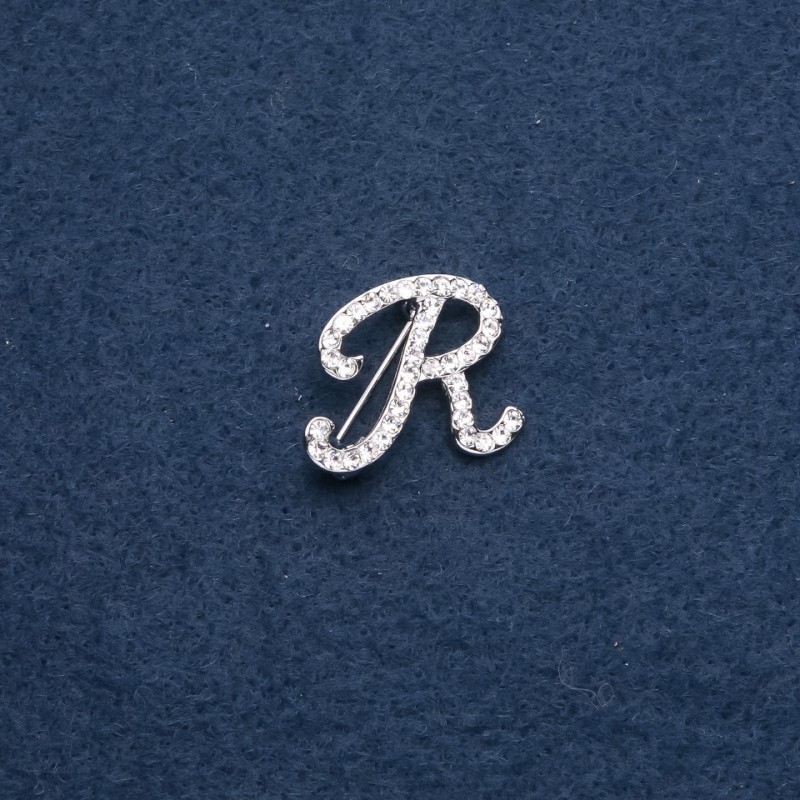 Brooch initial letter "R" 26x26mm metal color "silver"